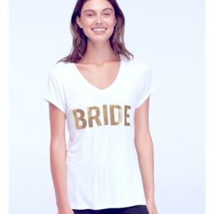 David’s Bridal “Bride” Tee In White With GOLD Lettering